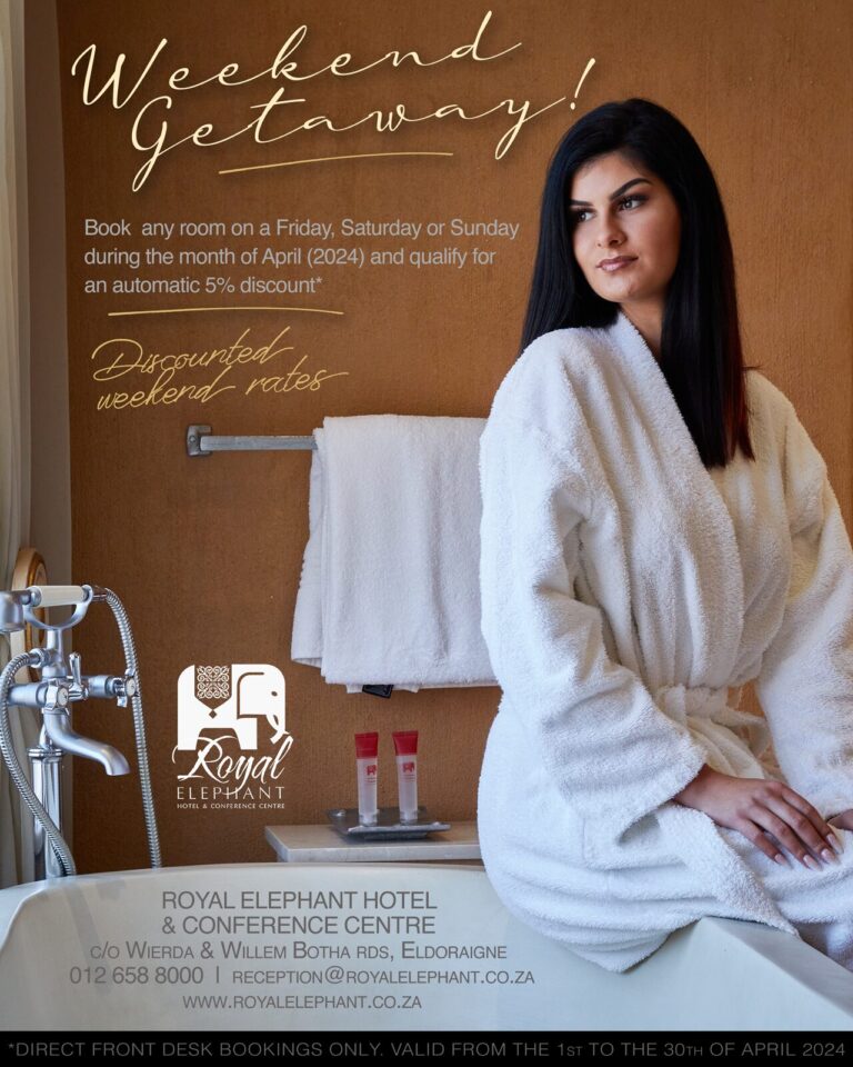 An Ad for a Weekend Getaway featuring a beautiful dark haired adult woman in a white robe sitting on the side of a luxurious bathtub